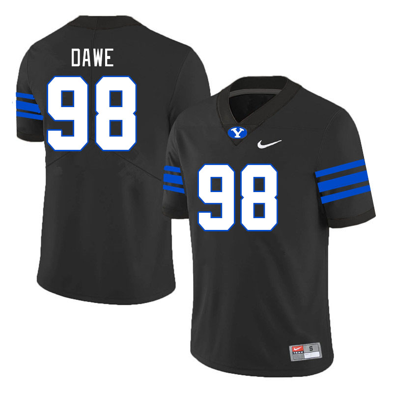 Men #98 Wyatt Dawe BYU Cougars College Football Jerseys Stitched-Black - Click Image to Close
